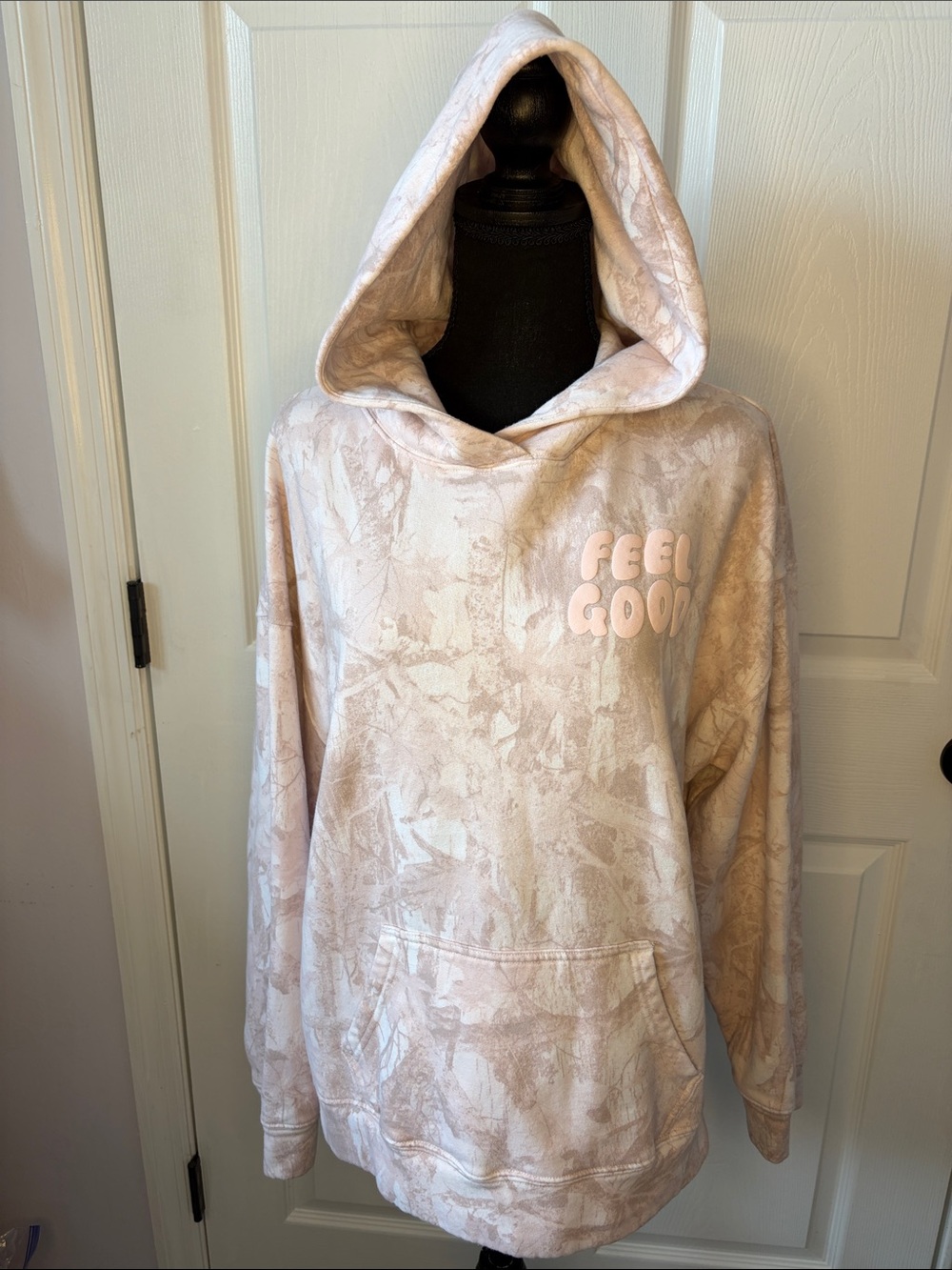 Hollister Cotton Light Pink Terry Fleece 'Feel Good' Hooded Pullover size Medium